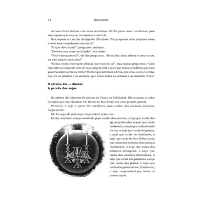 Página de livro em português com texto e ilustração circular com cruz e setas