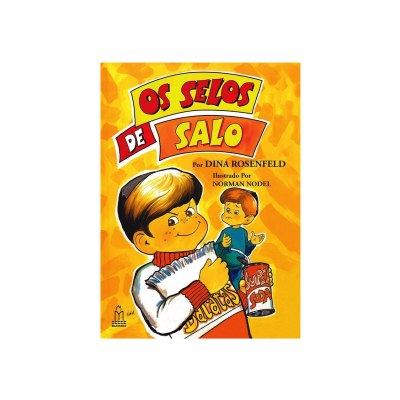 Capa de livro ilustrada com menino a segurar embalagem e caixa de refrigerante, fundo amarelo e texto colorido