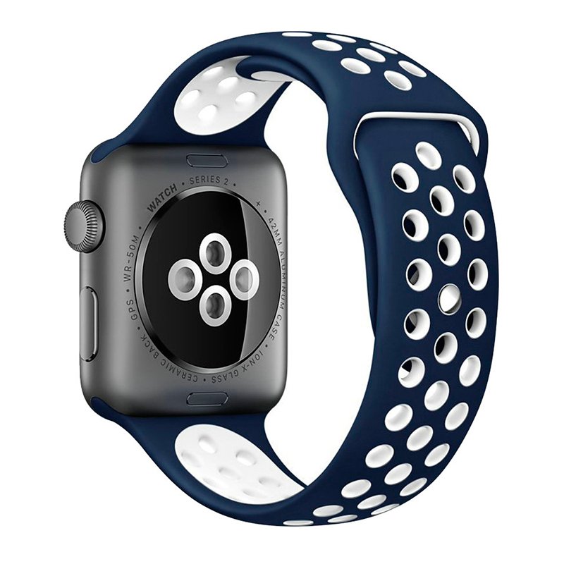 Cool | Pulseira COOL p/ Apple Watch Series 1 / 2 / 3 / 4 / 5 / 6 / 7 / 8 / SE (38 / 40 / 41 mm) Sport Azul Relógio inteligente com bracelete perfurada azul escuro e branco