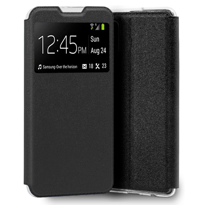 Cool | Flip Cover para Samsung Galaxy A71 Smooth Black Capa protetora preta para smartphone com janela transparente frontal