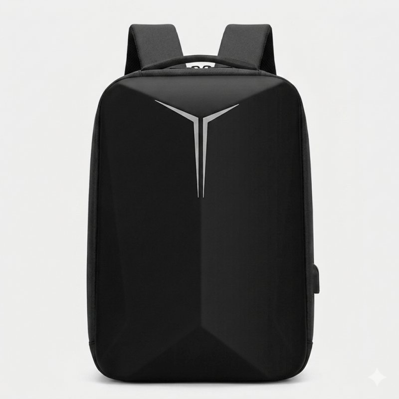 Mochila para laptop 15-16 Polegadas Gaming COOL Bufalo Preto Mochila preta rígida com detalhes geométricos e alças acolchoadas