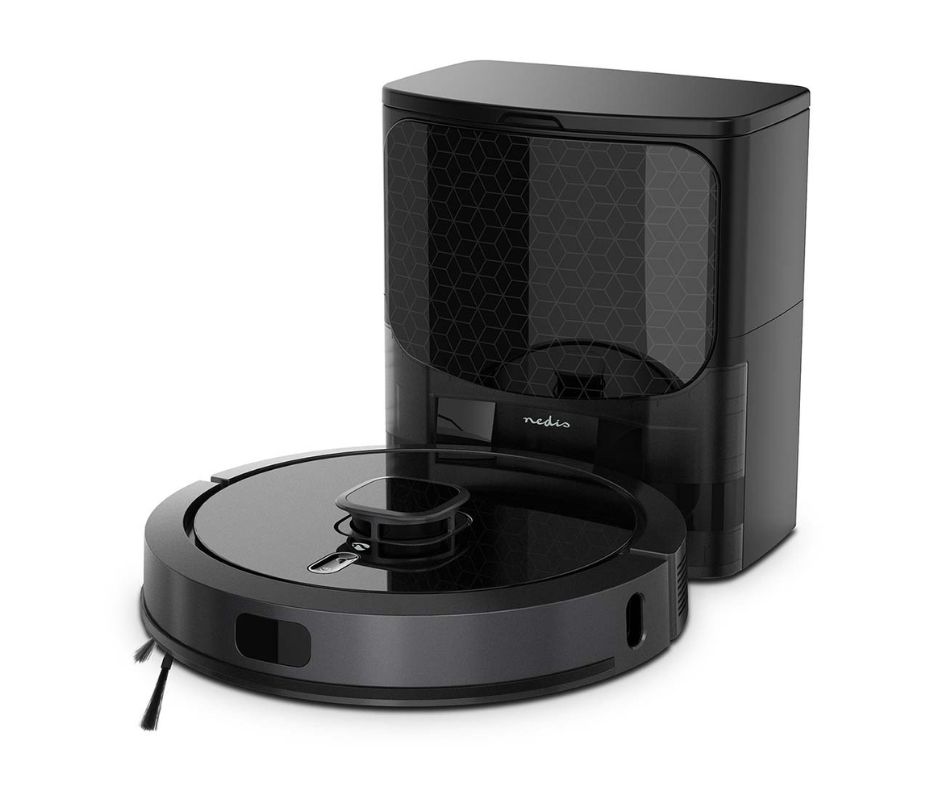 Aspirador robôt Nedis SmartLife - Navegação a laser - Wi-Fi Aspirador robô preto com base de carregamento preta