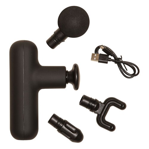 Lola | Dispositivo portátil terapêutico para massagem muscular Pistola de massagem elétrica preta com acessórios e cabo USB