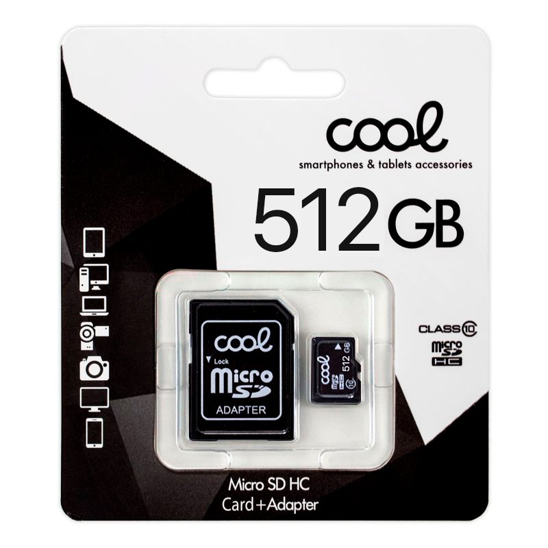 Cool | Cartão de Memória Micro SD com Adapt. x512 GB (Classe 10) Cartão Micro SD de 512 GB com adaptador em embalagem