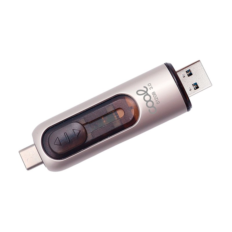 Pen Drive x USB 512 GB 3.0 COOL (2 in 1) Tipo-C / USB Pen drive metálico cinzento com botão deslizante preto e conectores USB-A e USB-C