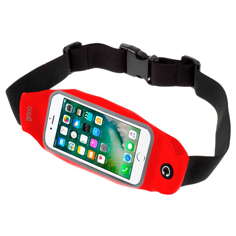 Cool | Bolsa de cintura COOL com capa de neopreno universal (5,5 - 6,7 pol.) Vermelho Cinto desportivo com suporte para telemóvel em vermelho e preto
