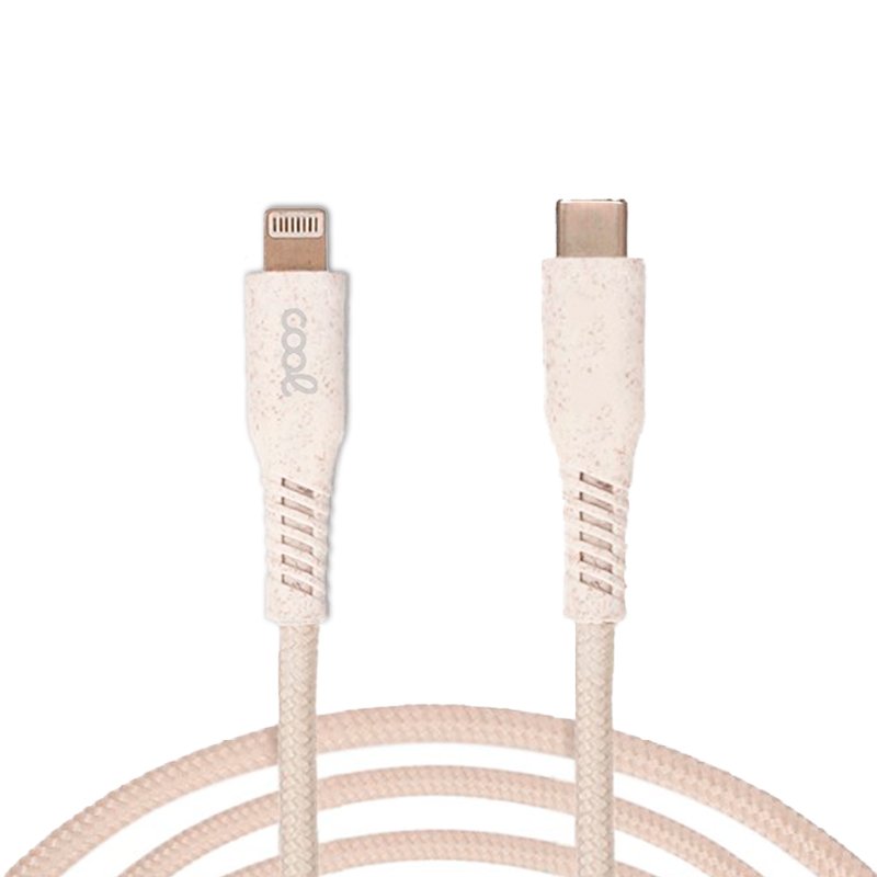 Cool | COOL ECO Universal Type-C para cabo USB Lightning para iPhone (1,5 metros) Cabo USB tipo C para Lightning revestido em malha bege com extremidades reforçadas