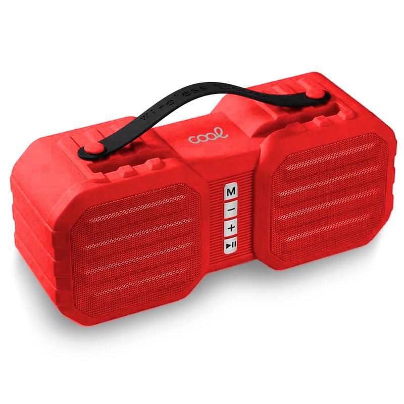 Cool | Coluna universal para música Bluetooth COOL Soho (8W) Vermelho Coluna portátil de som vermelha com alça preta e botões centrais.