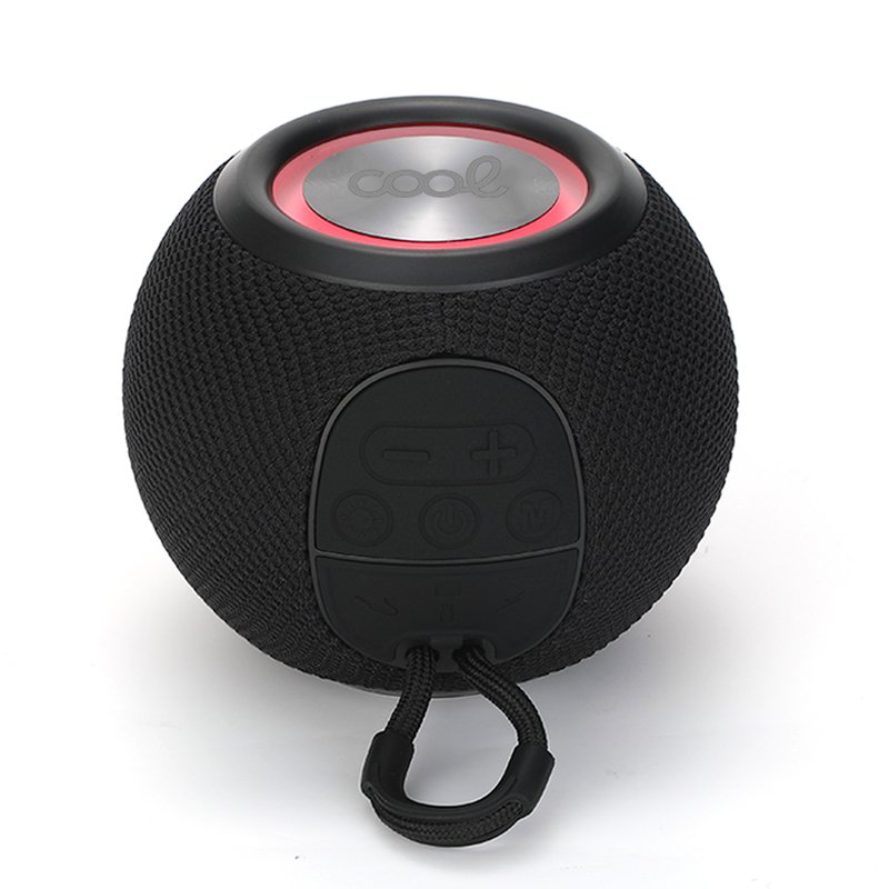 Cool | Coluna Universal Music Bluetooth 6W COOL Preto Coluna portátil esférica preta com botão e detalhe metálico rosa e prateado