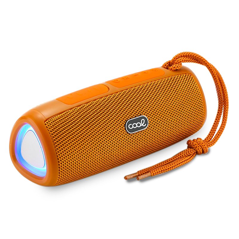 Cool | Coluna universal para música Bluetooth COOL Joy (12 W) Mostarda Coluna portátil laranja com malha, marca 'cool' e corda para transporte