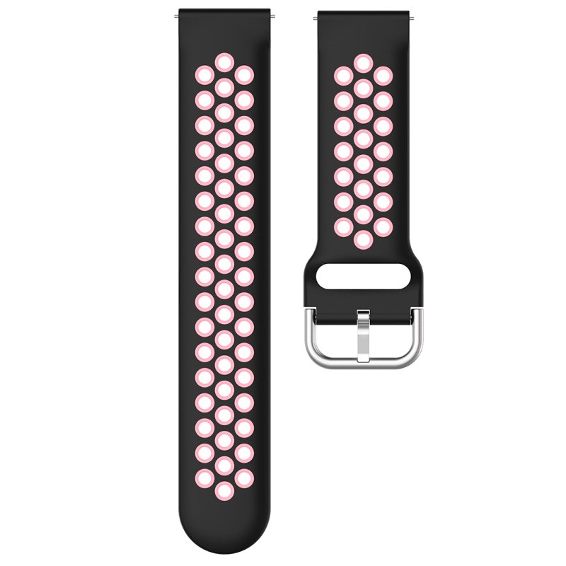 Cool | Pulseira Universal 20mm Amazfit Bip/GTS/Bip Lite/Huawei/Samsung/COOL Oslo Rubber Preto/Rosa Correia preta para relógio inteligente com perfurações brancas e rosa e fecho metálico