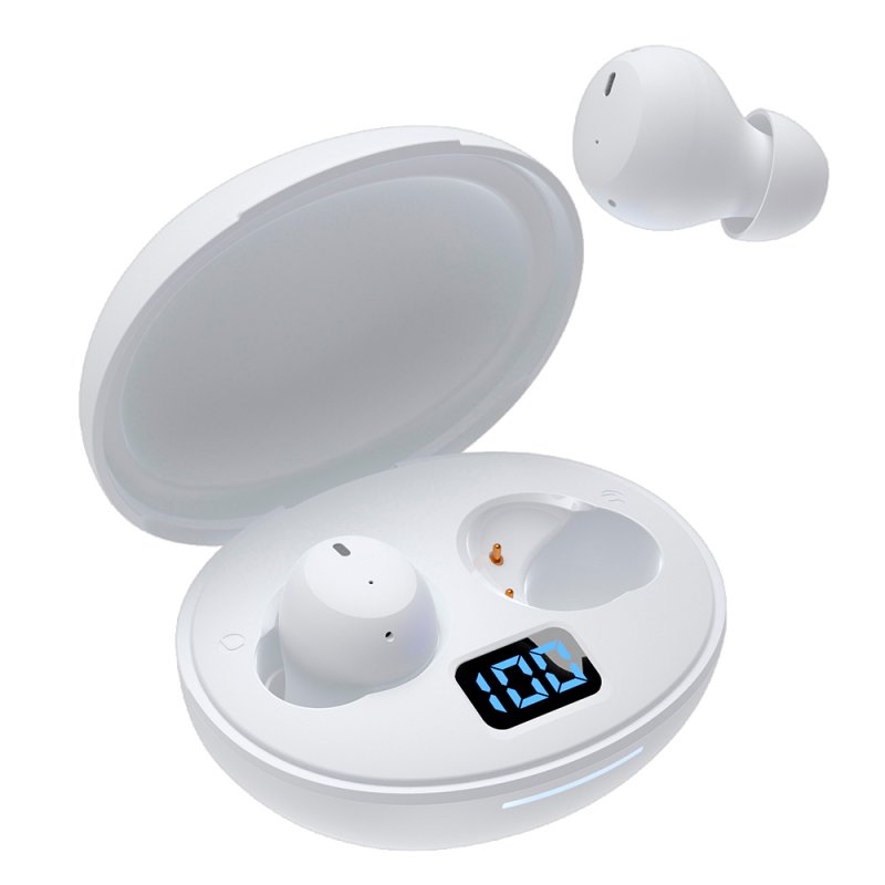 Auscultadores estéreo Bluetooth ANC COOL Pocket Branco Auriculares sem fios brancos com estojo de carregamento redondo e ecrã digital azul