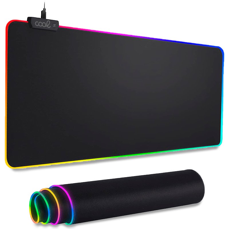 Cool | Tapete Gaming COOL XL 90 x 40 cm Tapete para rato preto com bordas RGB e etiqueta 'cooler'