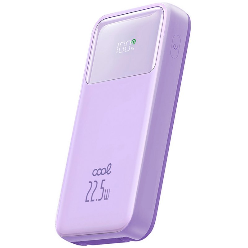 Bateria Externa Power Bank Carregamento Rápido 22.5W 10.000 mAh COOL Pocket Violeta Power bank lilás com visor digital e texto cool 22.5W