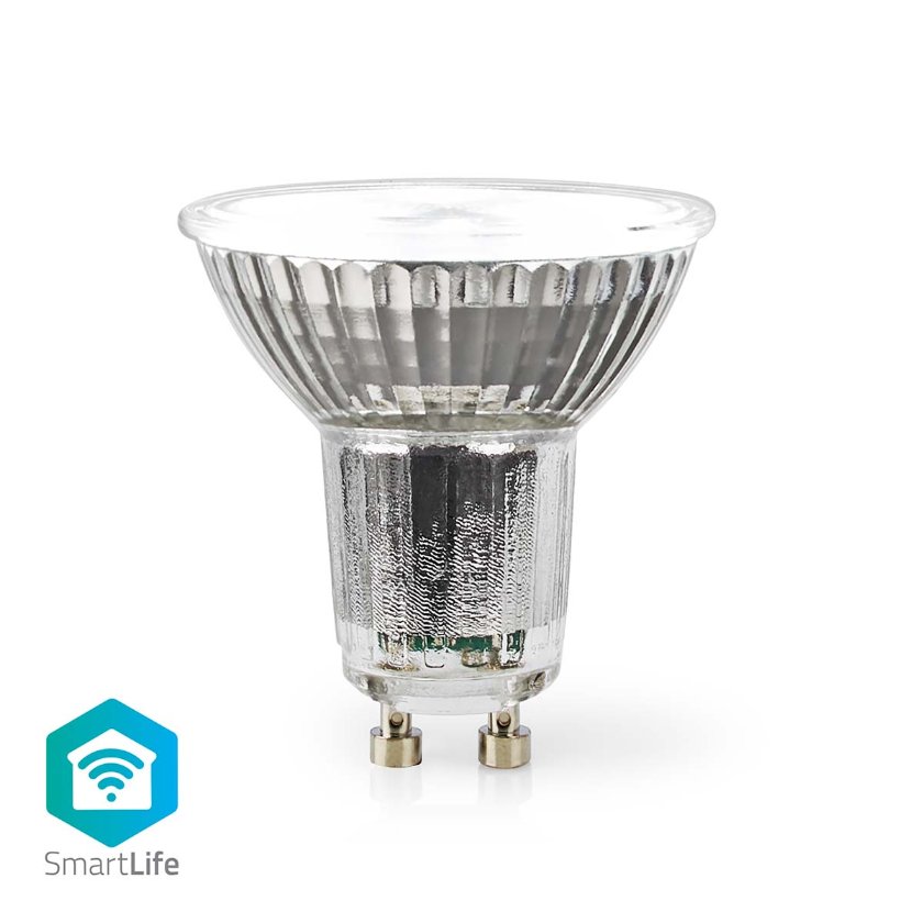 Nedis | Lâmpada LED colorida SmartLife | Wi-Fi | GU10 | 345lm | 4,9W | RGB / Branco Quente a Frio | 2700 - 6500K | Android™/IOS | PAR16 Lâmpada LED GU10 metálica prateada com cúpula transparente e ícone SmartLife