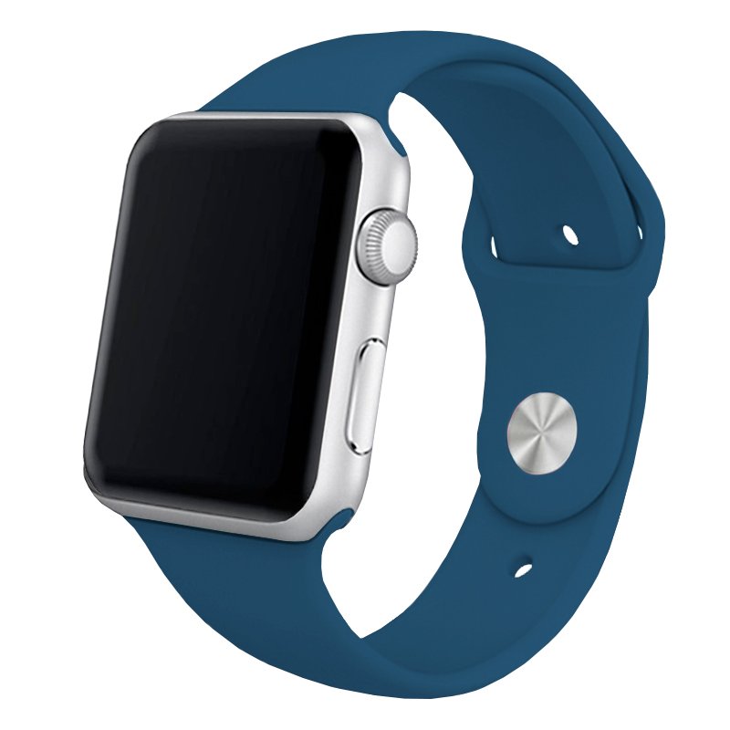 Cool | Pulseira COOL p/ Apple Watch Series 1 / 2 / 3 / 4 / 5 / 6 / 7 / 8 / SE (42 / 44 / 45 mm) Borracha Azul Relógio inteligente com visor preto e pulseira azul de silicone