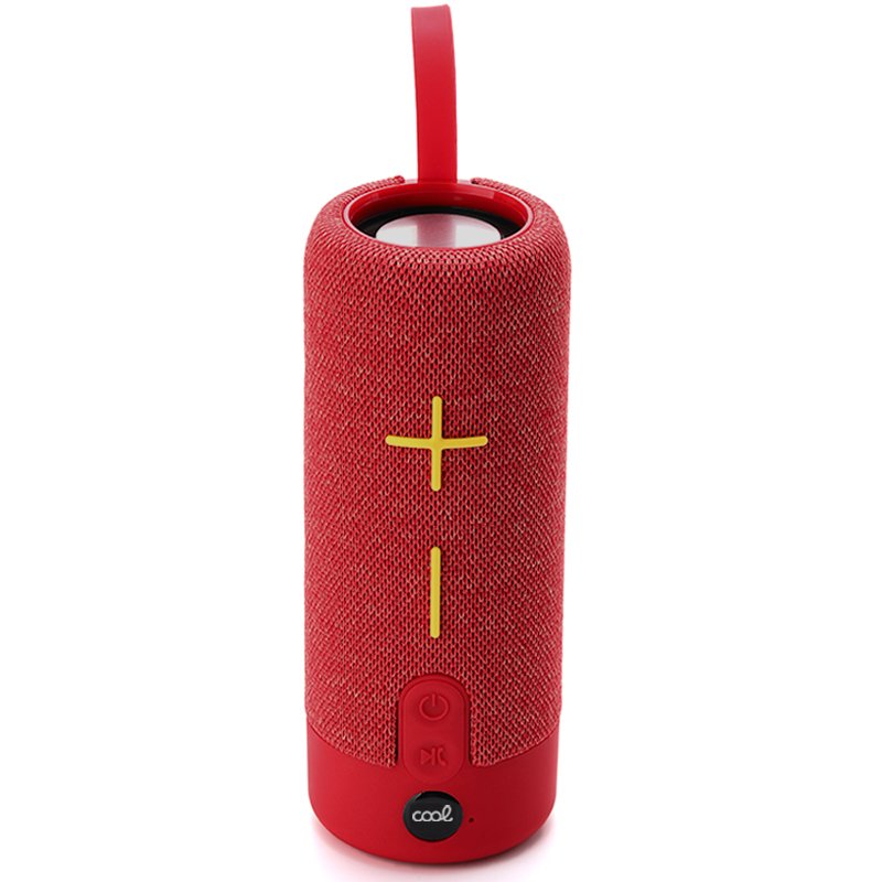 Cool | Coluna universal para música Bluetooth COOL 10 W baixo Vermelho Coluna portátil vermelha com botões de volume amarelos e logótipo COOLE