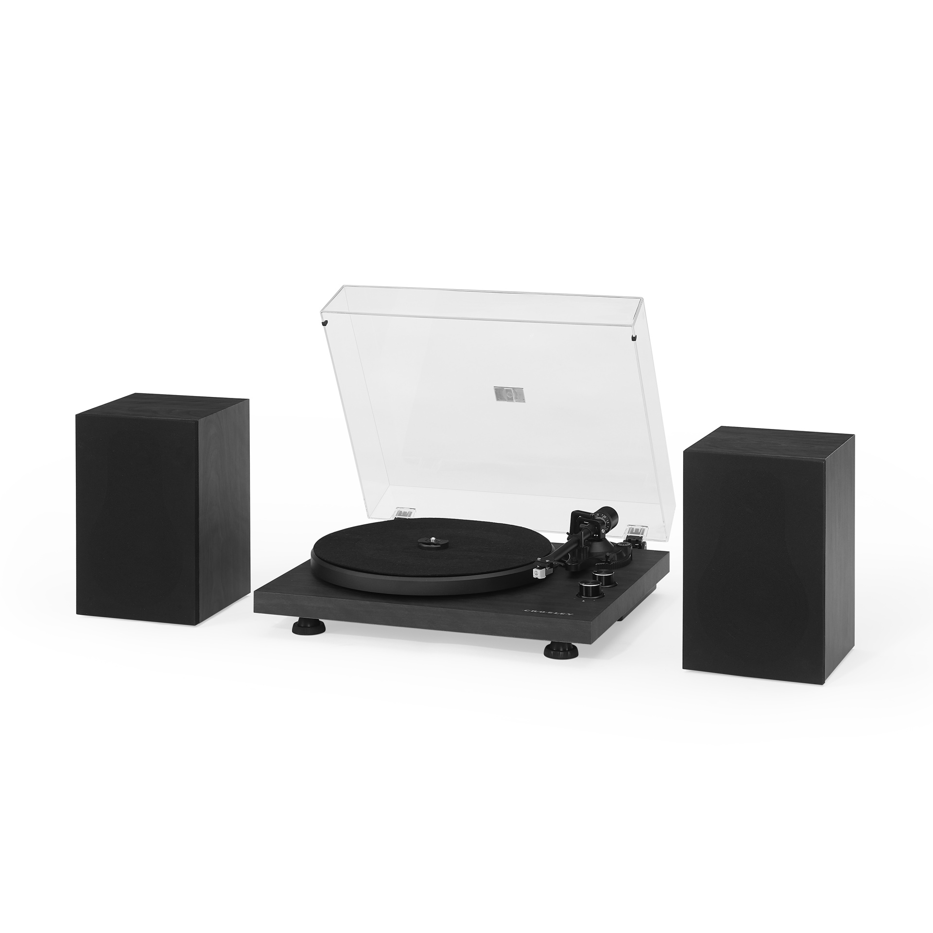 Crosley C62 Black | Gira-Discos com Bluetooth, Altifalantes Externos & Agulha de Diamante NP5 Toca-discos preto com tampa transparente e colunas pretas
