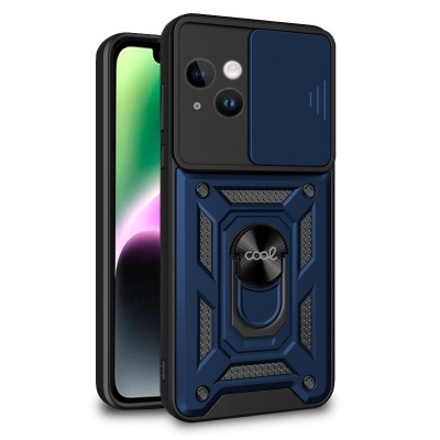 Capa de smartphone azul e preta com suporte circular e proteção para câmaras