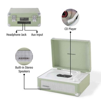 Aparelho de som retro verde claro CROSLEY com leitor CD e altifalantes