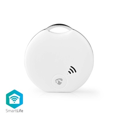Dispositivo circular branco com ícone Wi-Fi preto e logotipo SmartLife