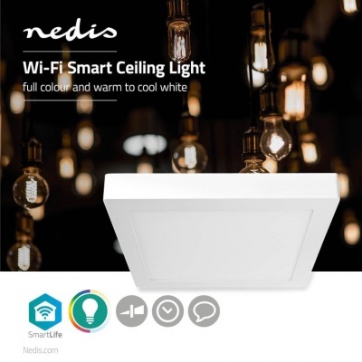 Candeeiro de teto quadrado branco Nedis Wi-Fi Smart Ceiling Light em fundo com lâmpadas vintage