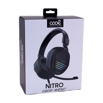 Embalagem de auscultadores gaming Cool Nitro preto com microfone e luzes LED