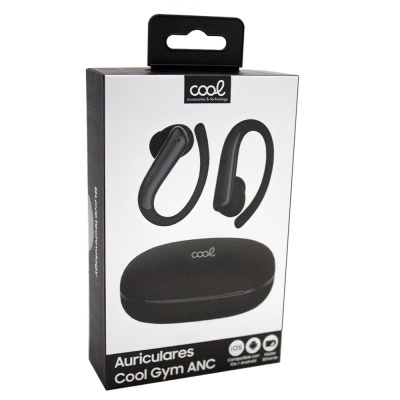 Caixa de auriculares sem fios Cool Gym ANC pretos com suporte de orelha