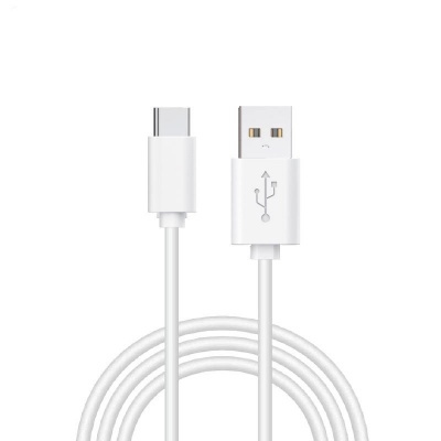 Cabo USB branco com conector USB tipo A e USB tipo C enrolado