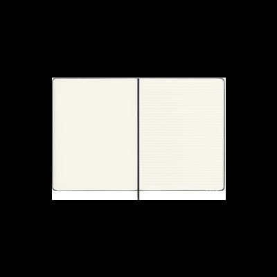 Caderno aberto com página esquerda em branco e página direita com linhas