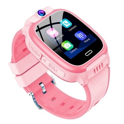 Relógio inteligente rosa para crianças com ecrã táctil e câmera frontal