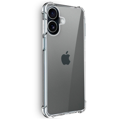Smartphone Apple iPhone cinza com capa transparente de silicone
