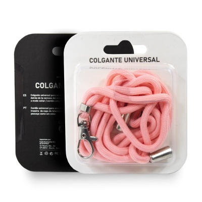 Colgante universal rosa com gancho metálico em embalagem de plástico