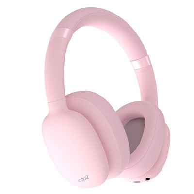 Auriculares de diadema rosa claro com texto cool