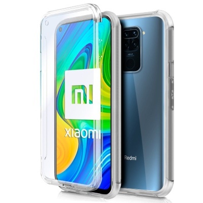 Smartphone Xiaomi Redmi azul com capa protetora transparente