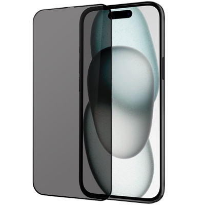 Protetor de ecrã de vidro temperado preto translúcido para smartphone ao lado do telemóvel