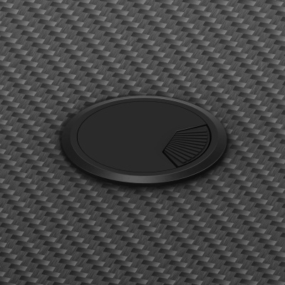 Superfície com padrão de fibra de carbono e orifício oval preto com tampa articulada