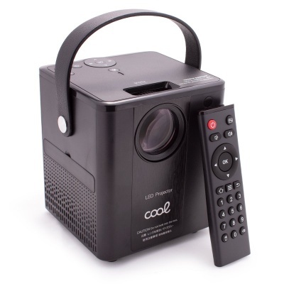 Projetor LED preto com comando remoto