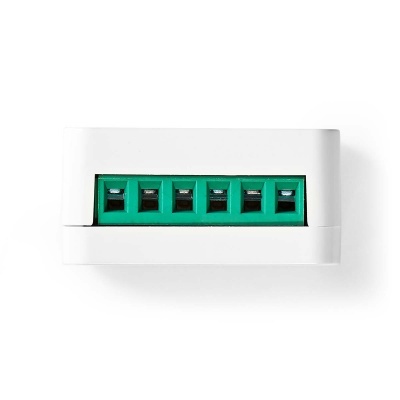 Conector elétrico branco com seis pinos verdes