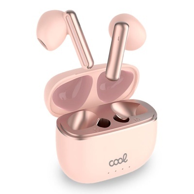 Auriculares sem fios rosa com estojo de carregamento rosa da marca COOL