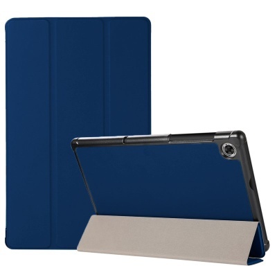 Capa azul escura para tablet com suporte em bege claro