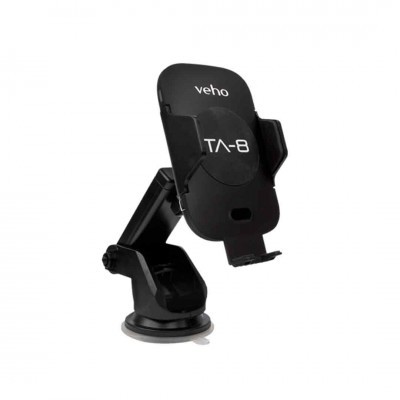 Suporte para telemóvel de automóvel preto com base de ventosa e ajuste articulado