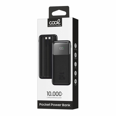 Pacote de power bank preto com capacidade 10.000 mAh e carga rápida 22.5W