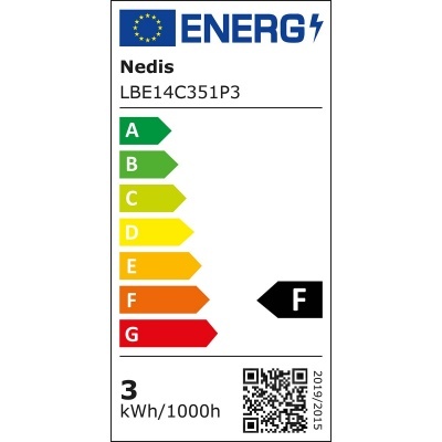 Etiqueta energética da UE Nedis LBE14C351P3 com classificação F e consumo 3 kWh/1000h