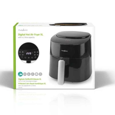Fritadeira elétrica de ar quente digital preta Nedis em caixa