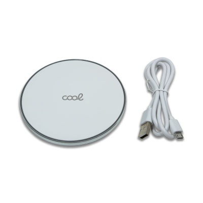Carregador wireless branco redondo com cabo USB branco