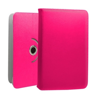 Capa rosa para tablet com suporte circular cinza