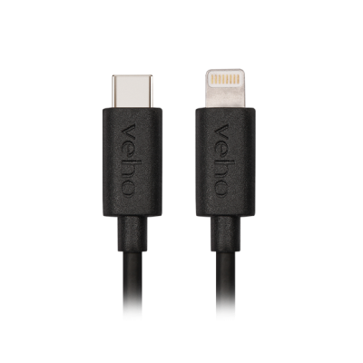 Cabo preto USB-C para Lightning com marca veho