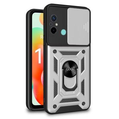 Capa protectora cinzenta e preta para telemóvel com suporte de anel circular