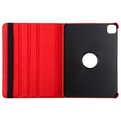 Capa para tablet vermelho e preto com suporte plástico e elástico
